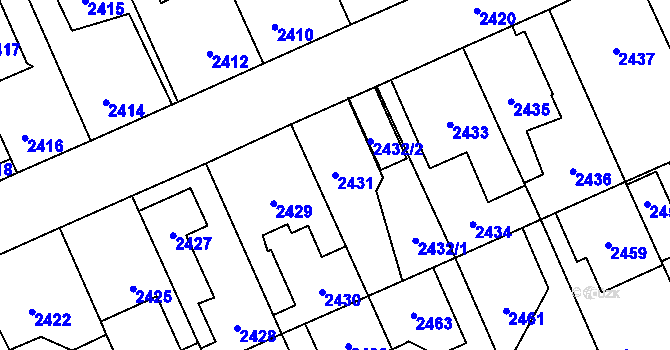 Parcela st. 2431 v KÚ Kladno, Katastrální mapa