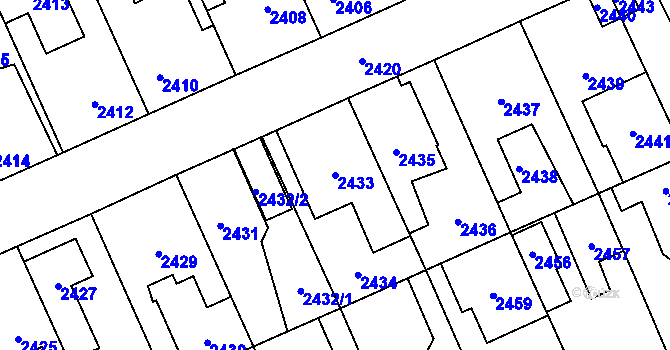 Parcela st. 2433 v KÚ Kladno, Katastrální mapa