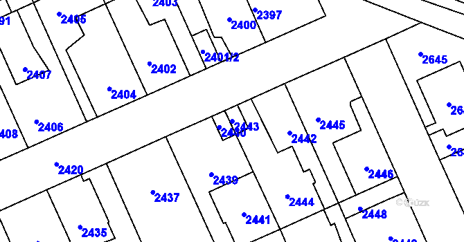 Parcela st. 2443 v KÚ Kladno, Katastrální mapa