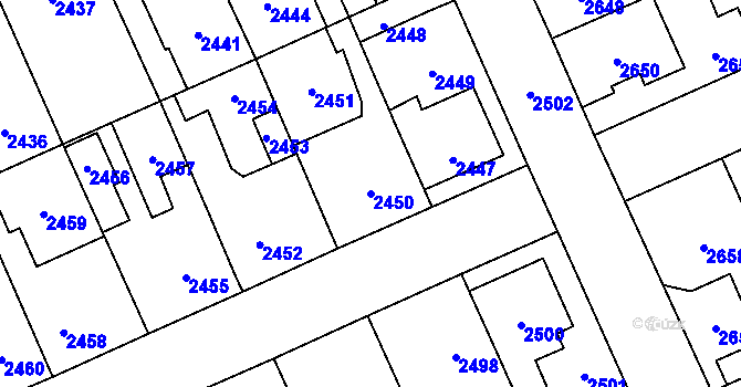 Parcela st. 2450 v KÚ Kladno, Katastrální mapa