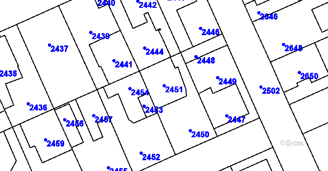 Parcela st. 2451 v KÚ Kladno, Katastrální mapa