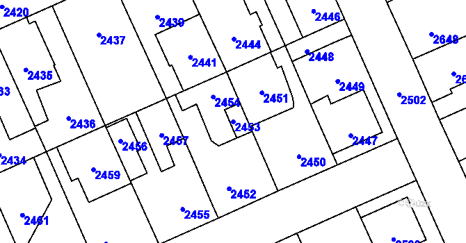 Parcela st. 2453 v KÚ Kladno, Katastrální mapa