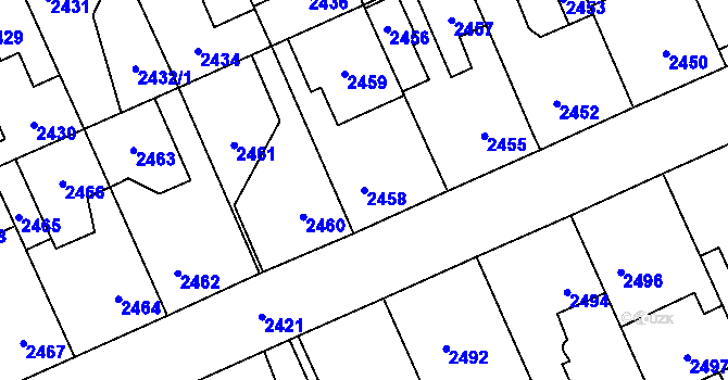 Parcela st. 2458 v KÚ Kladno, Katastrální mapa