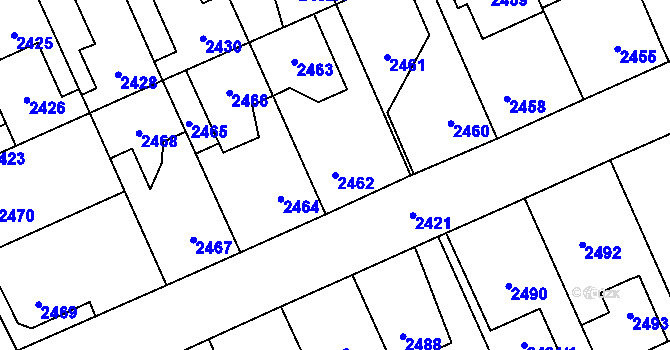 Parcela st. 2462 v KÚ Kladno, Katastrální mapa
