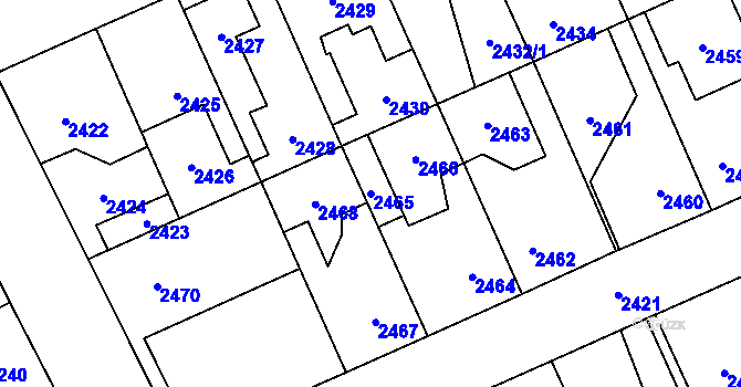 Parcela st. 2465 v KÚ Kladno, Katastrální mapa