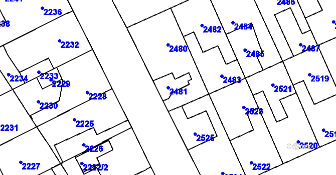 Parcela st. 2481 v KÚ Kladno, Katastrální mapa