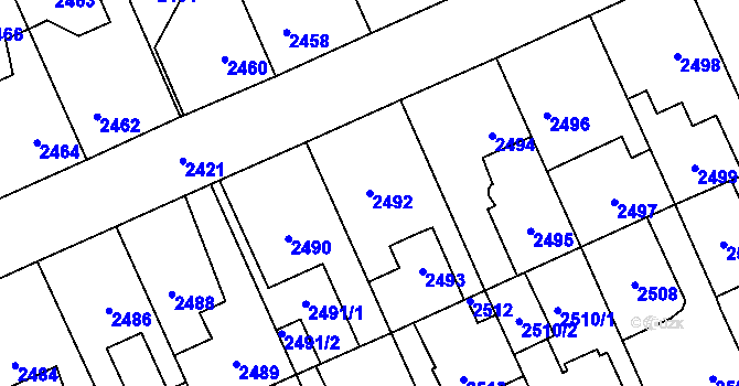 Parcela st. 2492 v KÚ Kladno, Katastrální mapa