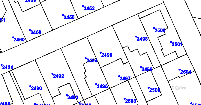 Parcela st. 2496 v KÚ Kladno, Katastrální mapa