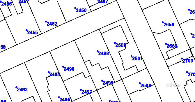 Parcela st. 2498 v KÚ Kladno, Katastrální mapa