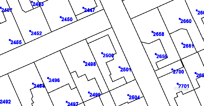 Parcela st. 2500 v KÚ Kladno, Katastrální mapa