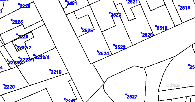 Parcela st. 2524 v KÚ Kladno, Katastrální mapa