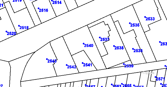 Parcela st. 2540 v KÚ Kladno, Katastrální mapa