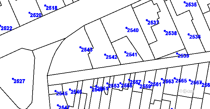 Parcela st. 2542 v KÚ Kladno, Katastrální mapa