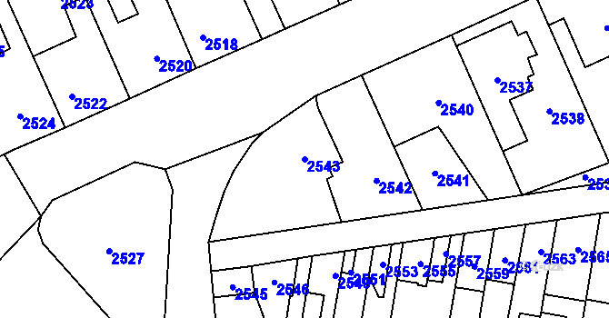 Parcela st. 2543 v KÚ Kladno, Katastrální mapa