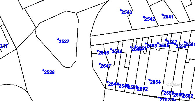 Parcela st. 2545 v KÚ Kladno, Katastrální mapa
