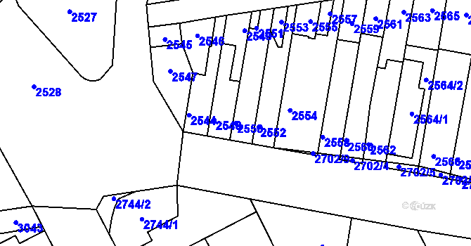 Parcela st. 2550 v KÚ Kladno, Katastrální mapa