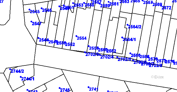 Parcela st. 2558 v KÚ Kladno, Katastrální mapa