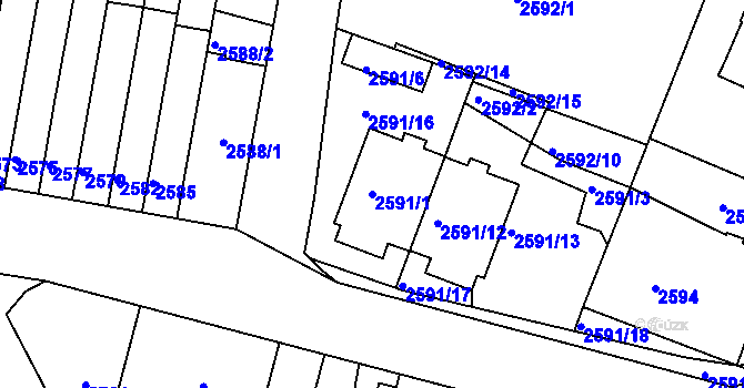 Parcela st. 2591/1 v KÚ Kladno, Katastrální mapa