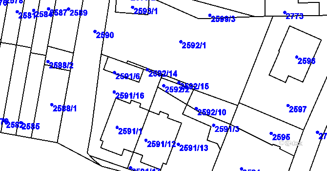 Parcela st. 2592/2 v KÚ Kladno, Katastrální mapa