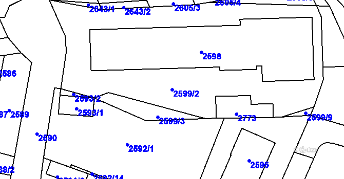 Parcela st. 2599/2 v KÚ Kladno, Katastrální mapa