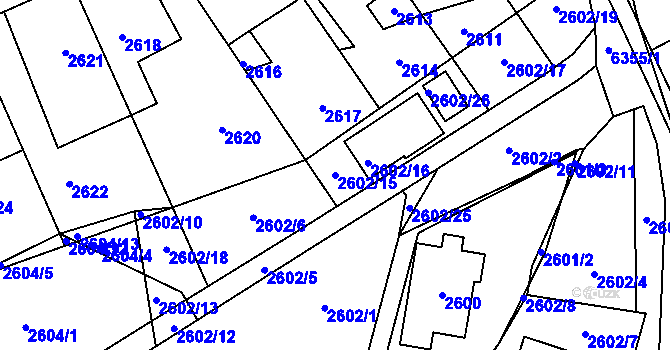 Parcela st. 2602/15 v KÚ Kladno, Katastrální mapa