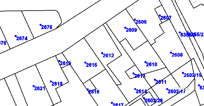 Parcela st. 2612 v KÚ Kladno, Katastrální mapa