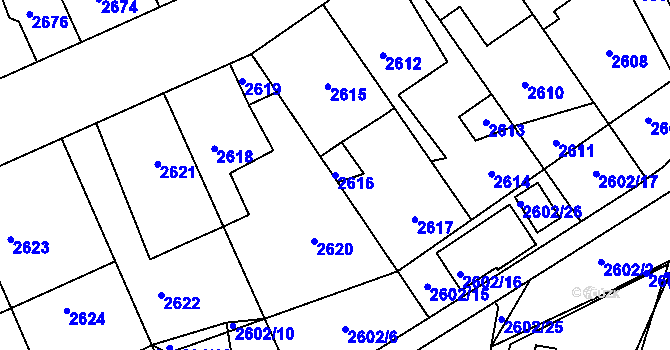 Parcela st. 2616 v KÚ Kladno, Katastrální mapa