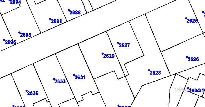 Parcela st. 2629 v KÚ Kladno, Katastrální mapa