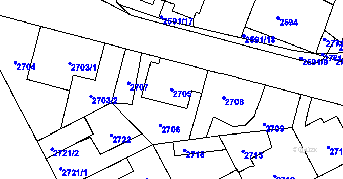 Parcela st. 2705 v KÚ Kladno, Katastrální mapa