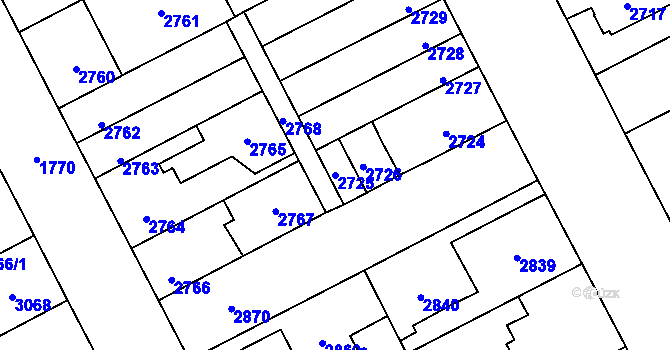 Parcela st. 2725 v KÚ Kladno, Katastrální mapa