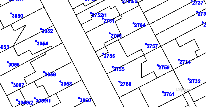Parcela st. 2756 v KÚ Kladno, Katastrální mapa