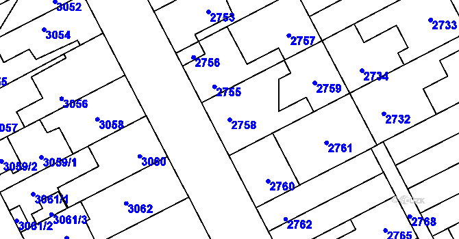 Parcela st. 2758 v KÚ Kladno, Katastrální mapa