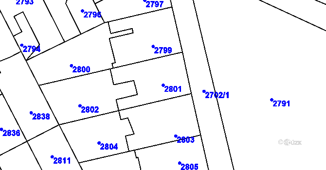 Parcela st. 2801 v KÚ Kladno, Katastrální mapa