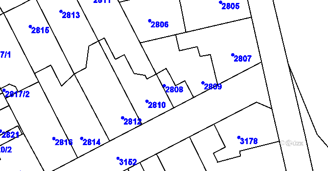 Parcela st. 2808 v KÚ Kladno, Katastrální mapa