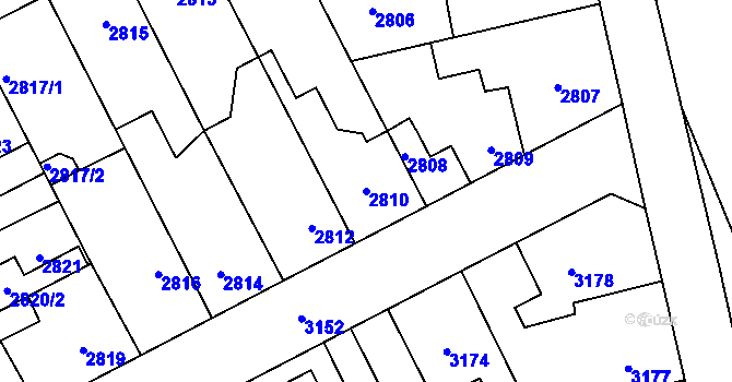 Parcela st. 2810 v KÚ Kladno, Katastrální mapa