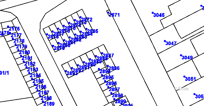 Parcela st. 2887 v KÚ Kladno, Katastrální mapa