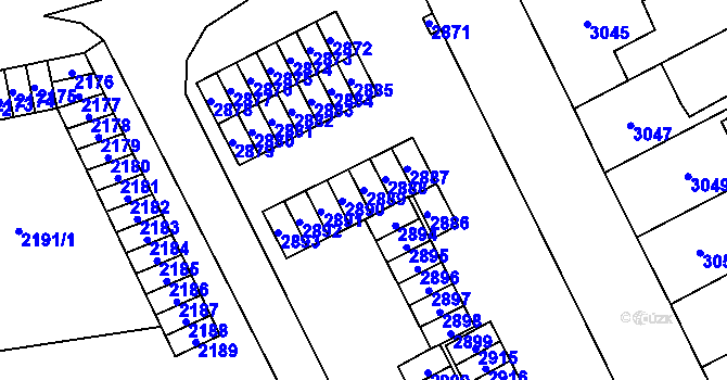 Parcela st. 2889 v KÚ Kladno, Katastrální mapa