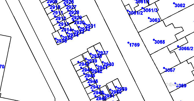 Parcela st. 2937 v KÚ Kladno, Katastrální mapa