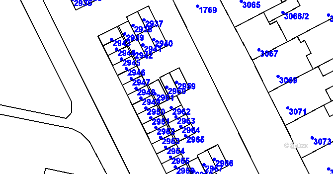 Parcela st. 2960 v KÚ Kladno, Katastrální mapa