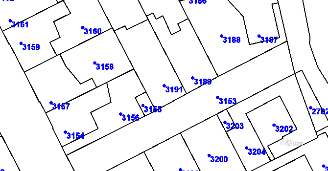 Parcela st. 3191 v KÚ Kladno, Katastrální mapa