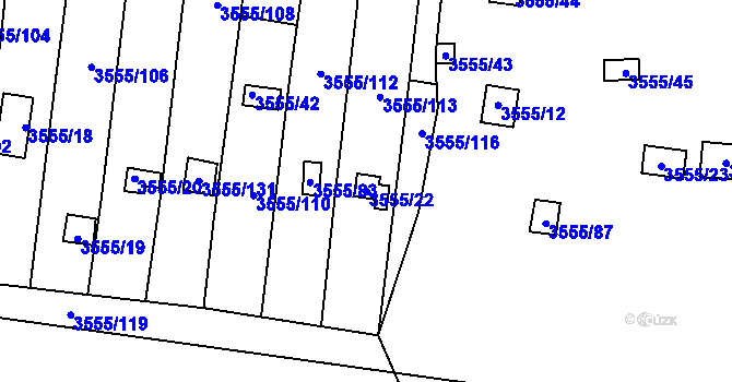 Parcela st. 3555/22 v KÚ Kladno, Katastrální mapa