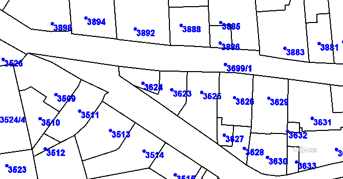 Parcela st. 3623 v KÚ Kladno, Katastrální mapa