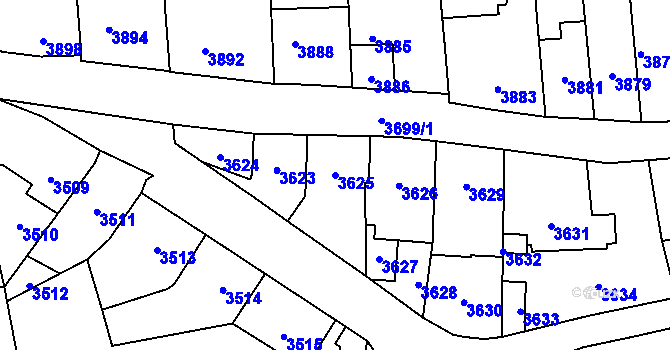 Parcela st. 3625 v KÚ Kladno, Katastrální mapa
