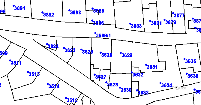 Parcela st. 3626 v KÚ Kladno, Katastrální mapa