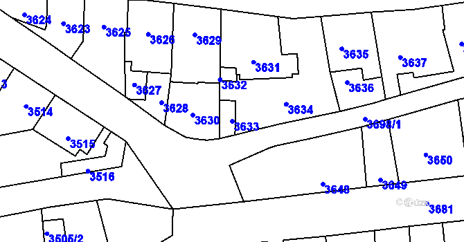 Parcela st. 3633 v KÚ Kladno, Katastrální mapa
