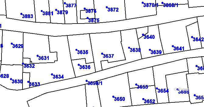 Parcela st. 3637 v KÚ Kladno, Katastrální mapa