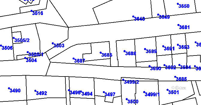 Parcela st. 3686 v KÚ Kladno, Katastrální mapa