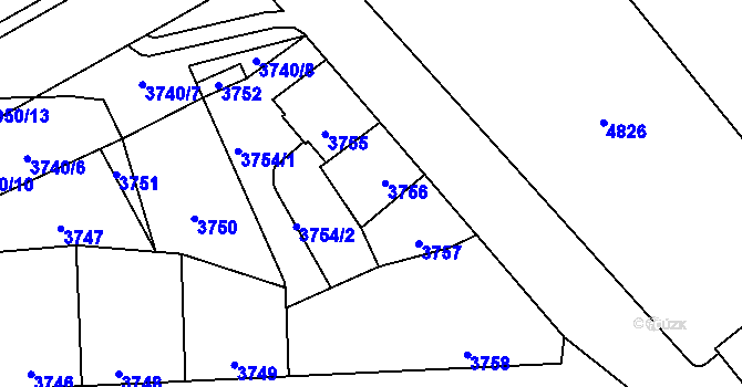 Parcela st. 3756 v KÚ Kladno, Katastrální mapa