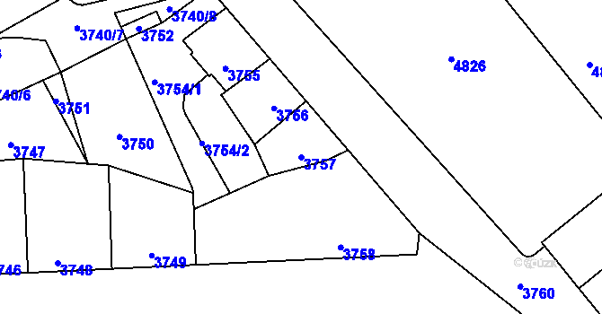 Parcela st. 3757 v KÚ Kladno, Katastrální mapa
