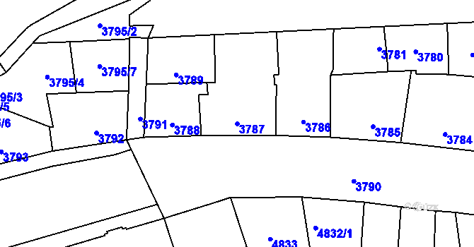 Parcela st. 3787 v KÚ Kladno, Katastrální mapa